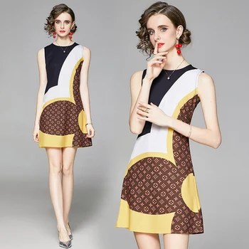 Šaty Žien Mini Plus Veľkosť Narodeniny Sexy Polyester Office Lady-LINE O-Krku Lete Tlač KRÁTKE Pulóver Bežné Elegantné Oblečenie