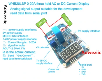1PCS WHB20LSP 0-20A AC DC podnikajú príslušné otvor aktuálne zobrazenie meter čítať údaje z Sériového portu USB NA TTL