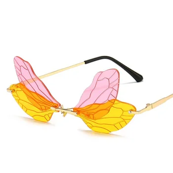 Módne slnečné Okuliare bez obrúčok Ženy Vintage Dragonfly Steampunk slnečné Okuliare Módny trend osobnosti dragonfly krídla okuliare 2021
