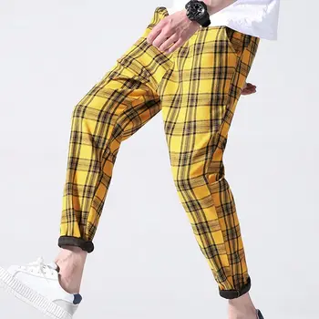 Nohavice Mužov 2021 Elegantnej Čiernej farbe Žltá Koberčeky Streetwear Joggers Rovno Hárem Nohavice Mužov kórejský Módne Hip Hop Bežné Nohavice 5XL