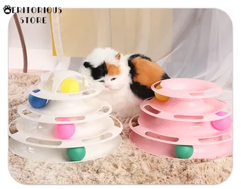 Tri Úrovne Veža Nahrávky, Interaktívne 3-Tier Cat Hračka Pet Inteligencie Tréning Zábavný Doska Mačiatko Disk Kalíšok
