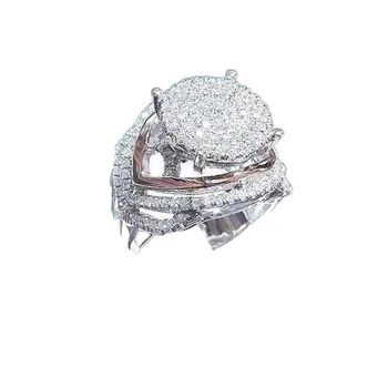 Luxusné Šperky Populárne Ornament, Dva-Farba Pokovovanie Plný Diamant Veľký Zirkón Krúžok Pár snubných Prsteňov Gotický Prstene pre Ženy