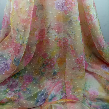 švajčiarsky dot šifón kvetov vytlačené šifón textílie mäkké priedušné cosplay DIY šaty, blúzky, textílie