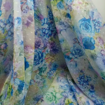 švajčiarsky dot šifón kvetov vytlačené šifón textílie mäkké priedušné cosplay DIY šaty, blúzky, textílie