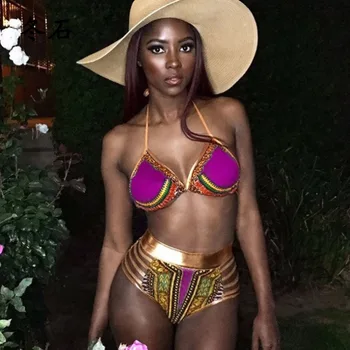 2020 Novej Africkej Tlače Dva Kusy Vaňa Vyhovuje Bikini Set Sexy Geometrické Plavky, Plavky Zlato Vysoký Pás Plávanie Oblek