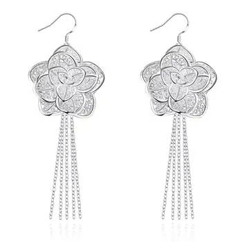 925 Sterling Silver Šperky pre Ženy módne Šperky strapec, Kvety náušnice Valentín Darčeky Trendy odporúčanie