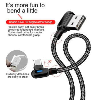 90 Stupňov Rýchle Nabíjanie USB Typu C Kábel Pre Samsung S10 S9 Rýchle Nabíjanie pomocou pripojenia USB Typ-C Nabíjačka, Dátový Kábel, Kábel Pre Redmi Notebook