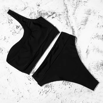 Qeils Biele Sexi Bikiny 2021 Bikini Nový Príchod Pevné Polstrovaná Jedného Pleca Vysoký Pás Plavky Ženské Plavky Ženy