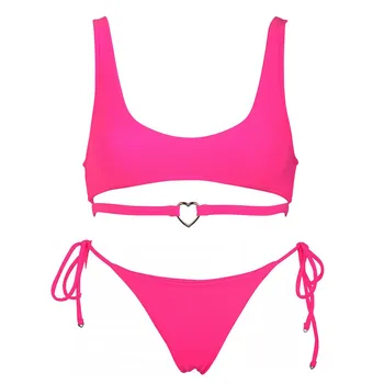 Dve Kus Srdca Obväz Plavky Ženy Lete Push Up Polstrovaná Bikini Samostatné Plavky Plážové Kúpanie Oblek