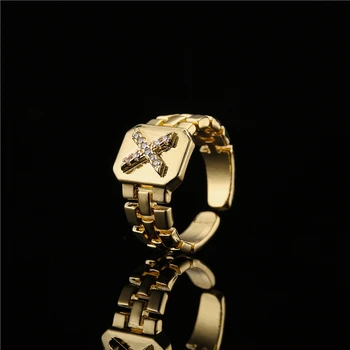 2021 Nové Módne Zlatá Farba Počiatočnej Krúžok Otvorený Dizajn Nastaviteľné Hot Predaj Watchband Reťazca 26 A-Z Listu CZ Prstene Pre Ženy, Dievča