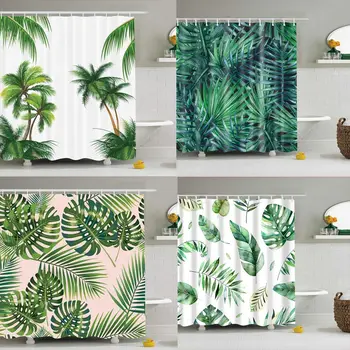 Tropická Zelená Sprchový Záves Havajské Leaf Palm Tropické Listy Vzor Banán Zelený Strom Jungle Rastlín Nepremokavé Polyesterové