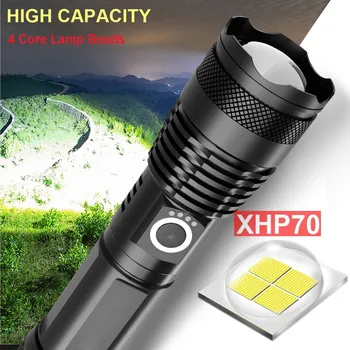 Najvýkonnejšie LED Zoom Baterka XHP70 Pochodeň USB Nabíjateľné Vodotesné Svietidlo s Extrémne Svetlé Bicyklov Svetla Použitie Batérie Vodotesné