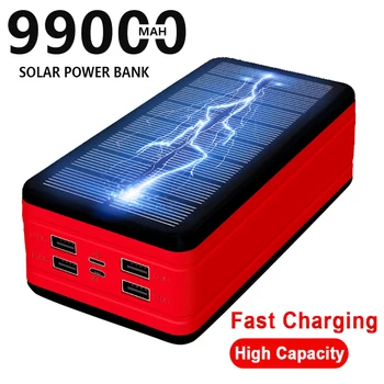 99000mAh Solar Power Bank Powerbank Veľkú Kapacitu Prenosné Nabíjačky Exteriérový Vodotesný LED Poverbank pre Iphone Xiao Samsung