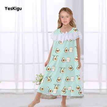 Detské letné Nočné Šaty Dievčatá Sleepwear Cartoon 3D Jednorožec Roztomilý Voľné Voľný čas Nosiť Šaty Galaxy Nightgown Čipky Pyžamá