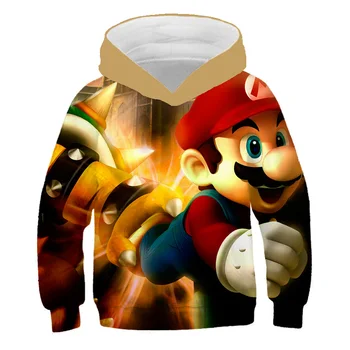 2020 Nové Jeseň Zima Deti Chlapci Dievčatá Oblečenie Mario Bros Cartoon 3D Hoodies Módne Hip Hop Streetwear Mikina Tlač Topy