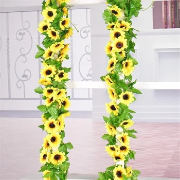 Umelé Žlté Slnečnice Garland Kvet Viniča Svadobný Kvetinový Oblúk Dekor Hodváb Kvetinová Výzdoba