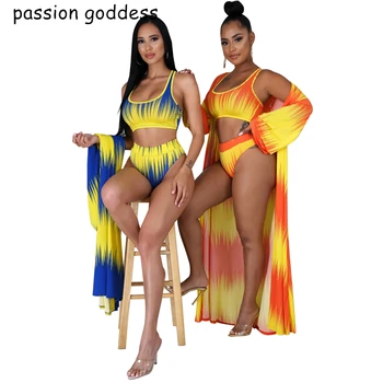 Vášeň Bohyňa Leta 3 Kusy Ženy, Plavky, Bikiny Sety Oblečenie Sexy Pláži Plavky Žena Obleky, Kravaty Farbivo Plavky Zakryť