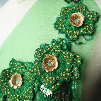 Zelený Kvet Čipky Textílie Sequin Strapec Vyšívané Šaty Appliques Golier Oka Šiť Patch Pre Svadobné Dekorácie Šaty urob si sám