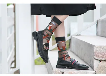 2021 Nové Letné Ponožky Ročník Tlače Farebné Vidieť Cez Ponožky Ženy Harajuku Ponožky Ženy Hip Pop Štýl V Pohode Ponožky