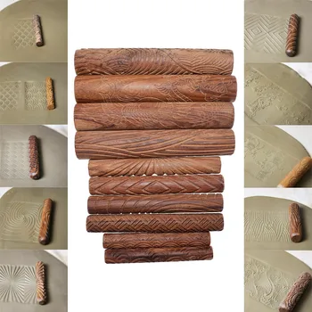 Textúra dreva Roll Stlačí Tlač Textúra Nástroje Ílu Polyméru Keramiku, Keramické Nástroje Koľajových Pin 10pcs/set
