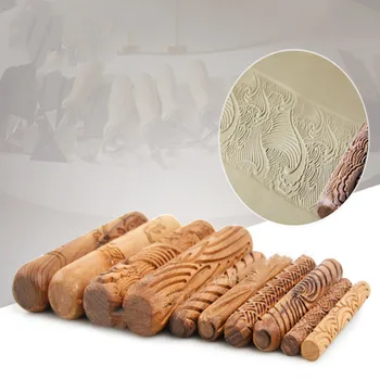 Textúra dreva Roll Stlačí Tlač Textúra Nástroje Ílu Polyméru Keramiku, Keramické Nástroje Koľajových Pin 10pcs/set