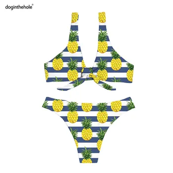 Doginthehole Vlastný Dizajn Ženy Bikiny, Plavky Čipky Cartoon Ananás Tlač Ženská Pláž, Kúpanie Nastaviť Plavky Biquinis