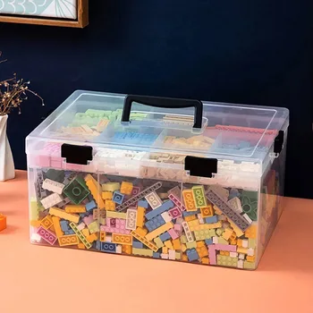 Lego stavebným úložný box priehľadný veľká-kapacita hračka s veko priestoru úložný box pre stavebné bloky veľké