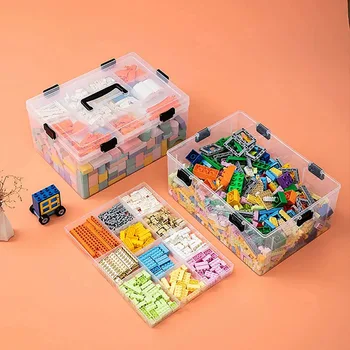 Lego stavebným úložný box priehľadný veľká-kapacita hračka s veko priestoru úložný box pre stavebné bloky veľké