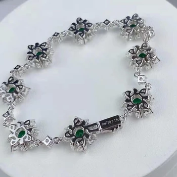 Luomansi Módne Prírodné Smaragdy Vytvoriť Moissan Diamond Ženy Náramok S925 Mincový Striebro AU750 Biele Zlato Fne Šperky 17 CM