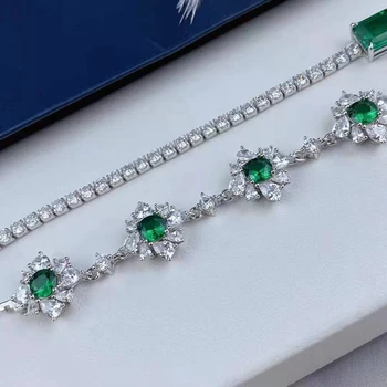 Luomansi Módne Prírodné Smaragdy Vytvoriť Moissan Diamond Ženy Náramok S925 Mincový Striebro AU750 Biele Zlato Fne Šperky 17 CM