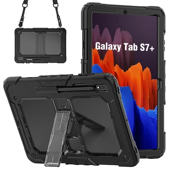Deti Bezpečnej Silikónové puzdro pre Samsung Galaxy Tab S7 Plus 2020 Odolný Kryt T970 T975 Shockproof Prípade s Popruhom cez Rameno+Pero