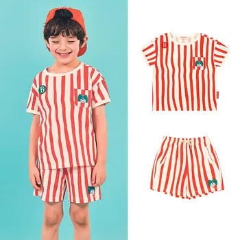 EnkeliBB kórejské Deti Unisex Letné Oblečenie Stanovuje Módny Dizajn Značky Apple Vzor Pruhované Tričko a Šortky Oblečenie Dieťa Sady
